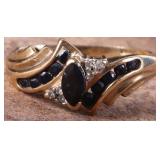 10K YELLOW GOLD LONDON TOPAZ DIAMOND LADIES RING