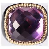 14K YELLOW GOLD AMETHYST ONYX LADIES RING