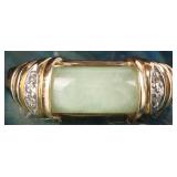 14K YELLOW GOLD NEPHRITE DIAMOND LADIES RING