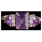 14K YELLOW GOLD AMETHYST DIAMOND LADIES RING