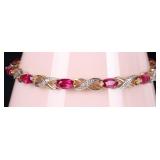 14K YELLOW GOLD PINK RUBY DIAMOND LADIES BRACELET