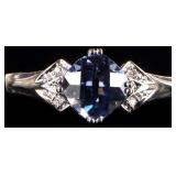 10K WHITE GOLD BLUE SAPPHIRE DIAMOND LADIES RING