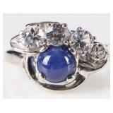 14K WHITE GOLD LADIES RING W/ POLISHED SAPPHIRE