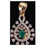 18K YELLOW GOLD EMERALD DIAMOND LADIES PENDANT