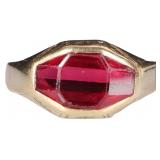 ~4.35CT OCTAGONAL RUBY 14K YELLOW GOLD MENS RING