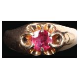 14K YELLOW GOLD RUBY BELCHER SOLITARE LADIES RING