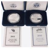 FINE SILVER PROOF 2010 & 2011 W AMERICAN EAGLES