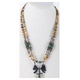 ZUNI SOUTHWEST STERLING SILVER BEADED NECKLACE