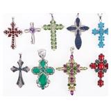 GLITTERING STERLING SILVER CROSS PENDANTS (9)