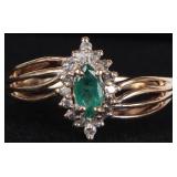 10K YELLOW GOLD MENS RING W/ EMERALDS & DIAMONDS