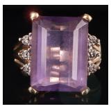 10K YELLOW GOLD LADIES RING W/ PURPLE SPINEL & DIA