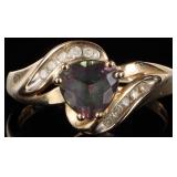 1CT MYSTIC TOPAZ 10K YELLOW GOLD LADIES RING W DIA