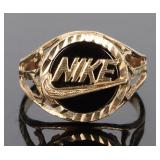10K YELLOW GOLD ONYX NIKE BRAND RING