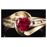 10K YELLOW GOLD HEART RUBY LADIES RING