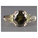 10K YELLOW GOLD MENS RING W/ MOLDAVITE PERIDOT +