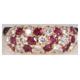14K YELLOW GOLD LADIES RING W/ RUBY & DIA CLUSTER