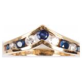 14K YELLOW GOLD CHEVRON RING W/ DIAMONDS & TOPAZ