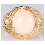 14K YELLOW GOLD BRUTALIST FLORAL LADIES RING W DIA