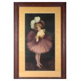 1800'S DANCEHALL GIRL CHROMOLITHOGRAPH FRAMED