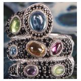 STERLING SILVER RING W/ TOPAZ, CITRINE, PERIDOT, +