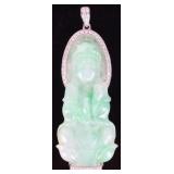 18K WHITE GOLD DIAMOND CARVED JADE BUDDHA PENDANT
