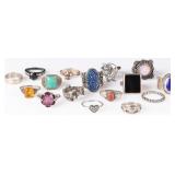 STERLING SILVER GEMSTONE RINGS LOT OF SIXTEEN