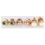 10K YELLOW GOLD STUD EARRINGS PEARL CHRYSOPRASE- 3