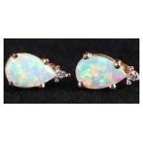 10K YELLOW GOLD OPAL DIAMOND LADIES EARRINGS