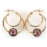VINTAGE JJT 14K YELLOW GOLD EARRINGS W/ CLOISSONE