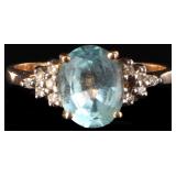 14K YELLOW GOLD BLUE TOPAZ DIAMOND LADIES RING
