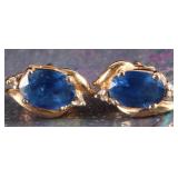 14K YELLOW GOLD SAPPHIRE DIAMOND LADIES EARRINGS