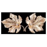 14K YELLOW GOLD DIAMOND LEAF LADIES EARRINGS