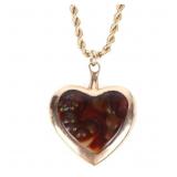 FIRE AGATE 14K YELLOW GOLD HEART PENDANT NECKLACE
