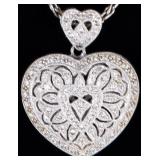 14K WHITE GOLD FILIGREE LADIES HEART NECKLACE