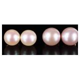 14K YELLOW GOLD LADIES WHITE/PINK PEARL EARRINGS-2