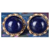14K YELLOW GOLD LAPIS LADIES CLIP-ON EARRINGS