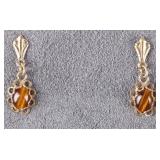14K YELLOW GOLD LADIES EARRINGS W/ TIGERS EYE