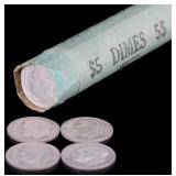 90% SILVER ASSORTED ROOSEVELT DIME ROLL OF 50