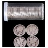 90% SILVER ASSORTED MERCURY DIME ROLL OF 46