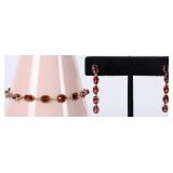 14K YELLOW GOLD LADIES GARNET BRACELET & EARRINGS