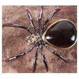 STERLING SILVER BLACK OPAL PERIDOT SPIDER BROOCH