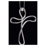 18K WHITE GOLD DIAMOND LADIES WIRE CROSS NECKLACE