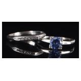 18K WHITE GOLD/PLATINUM DIAMOND/TANZANITE RING SET