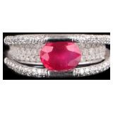 18K WHITE GOLD PINK RUBY DIAMOND LADIES RING