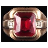10K YELLOW GOLD RUBY DIAMOND MEN'S RING