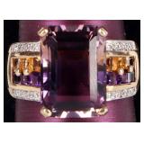 10K YELLOW GOLD AMETRINE CITRINE DIAMOND RING