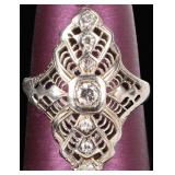 18K WHITE GOLD LADIES FILIGREE RING W/ DIAMONDS