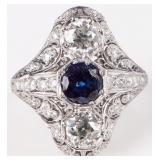 1.68CTW NATURAL DIA & SPINEL PLAT. ART DECO RING