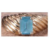 14K YELLOW GOLD BLUE TOPAZ LADIES RING