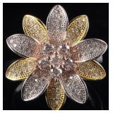 STERLING SILVER PINK SPINEL FLOWER LADIES RING